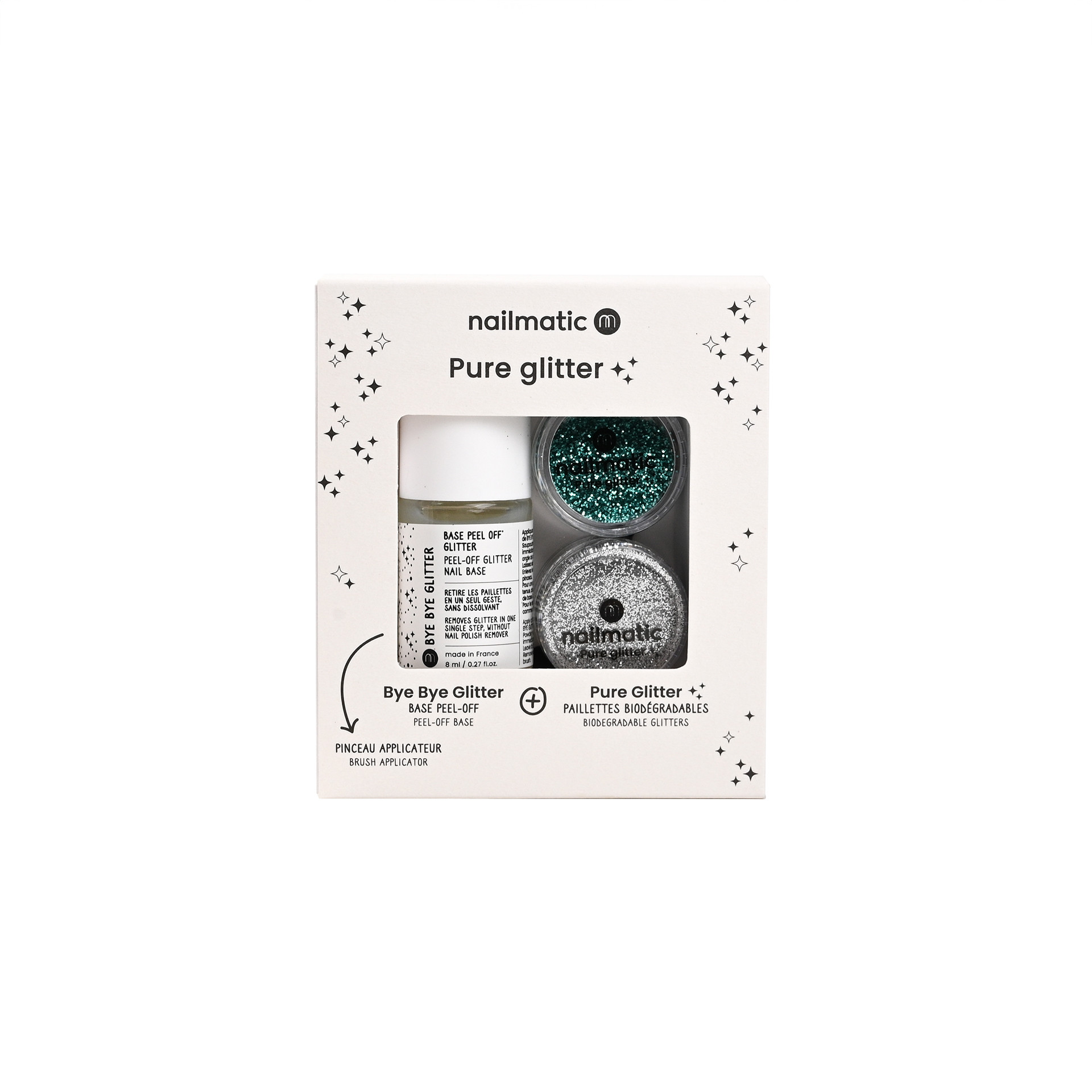 Medium turquoise glitter + Small silver glitter set Pure Glitter packaging