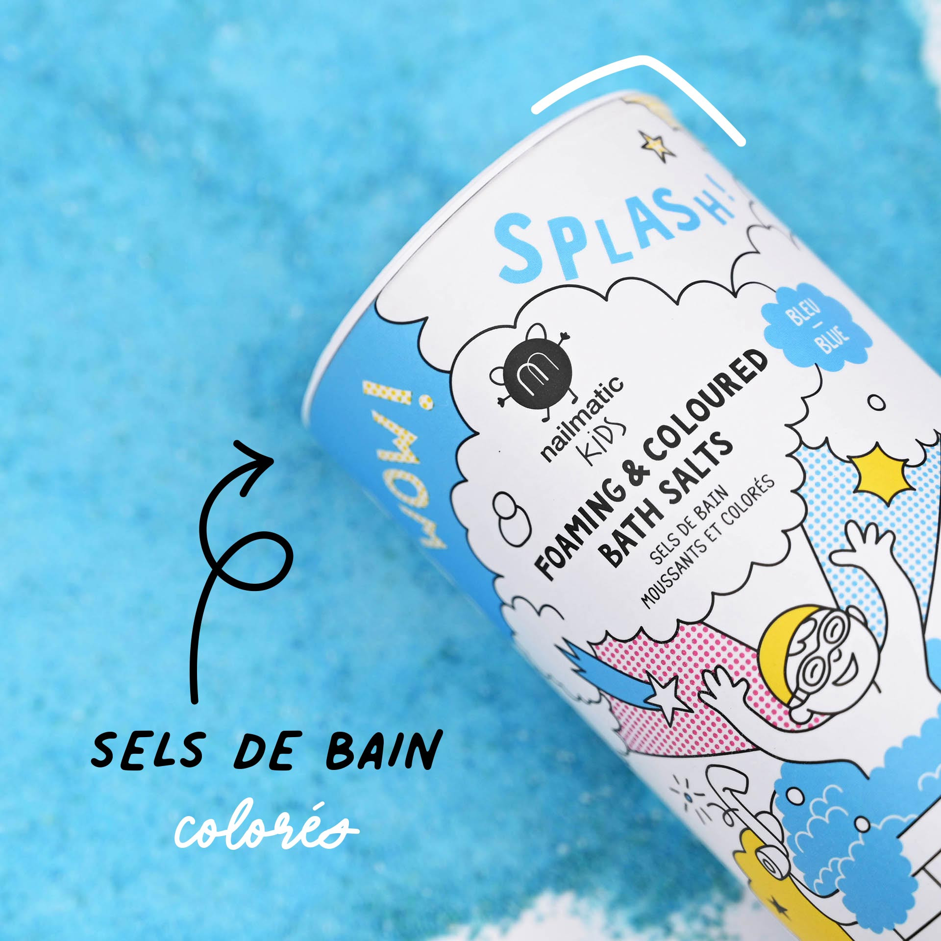 Sels de bain enfant colorés bleu