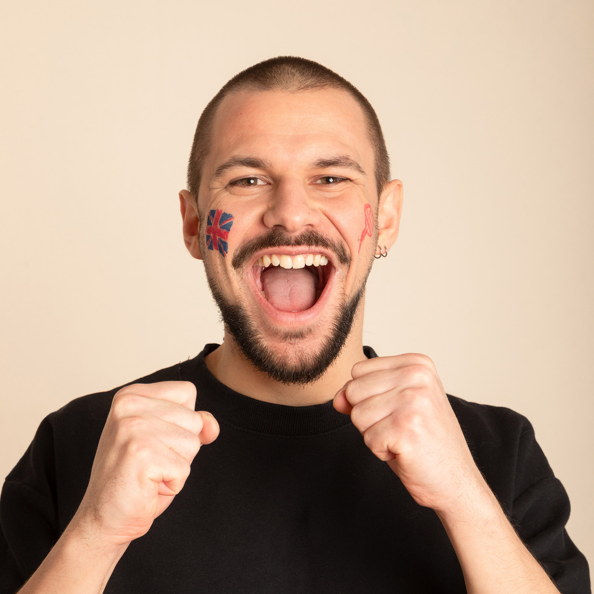 Maquillage Supporter Drapeau Royaume-Uni avec feutre de tatouage temporaire Bleu foncé