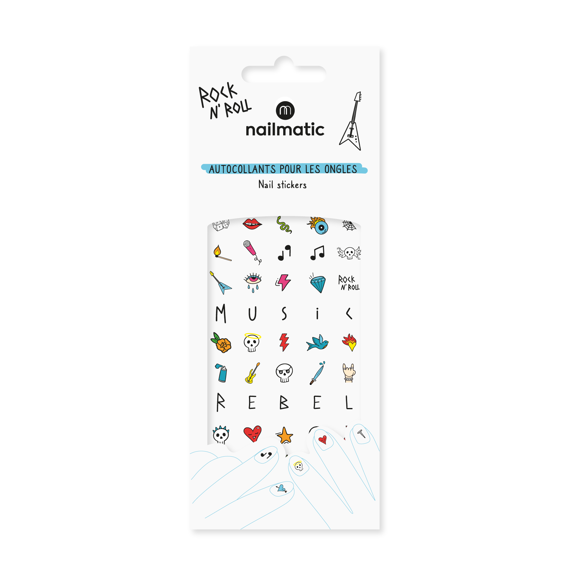 55 stickers ongles Rock avec packaging