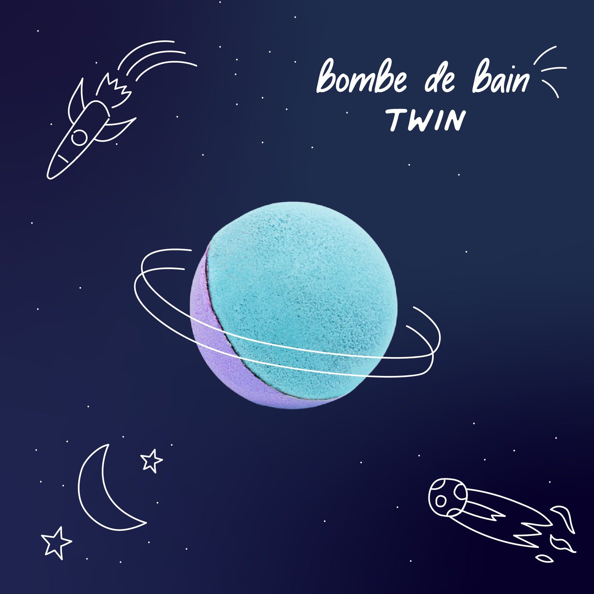 Boules de bain enfant bleu et violet avec décor espace