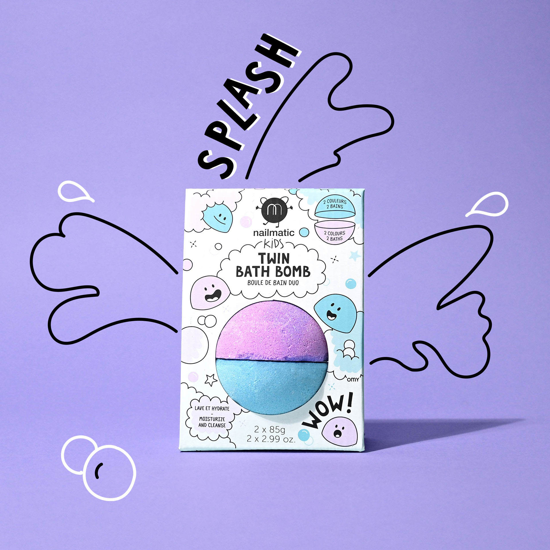 Boules de bain enfant bleu et violet nailmatic kids