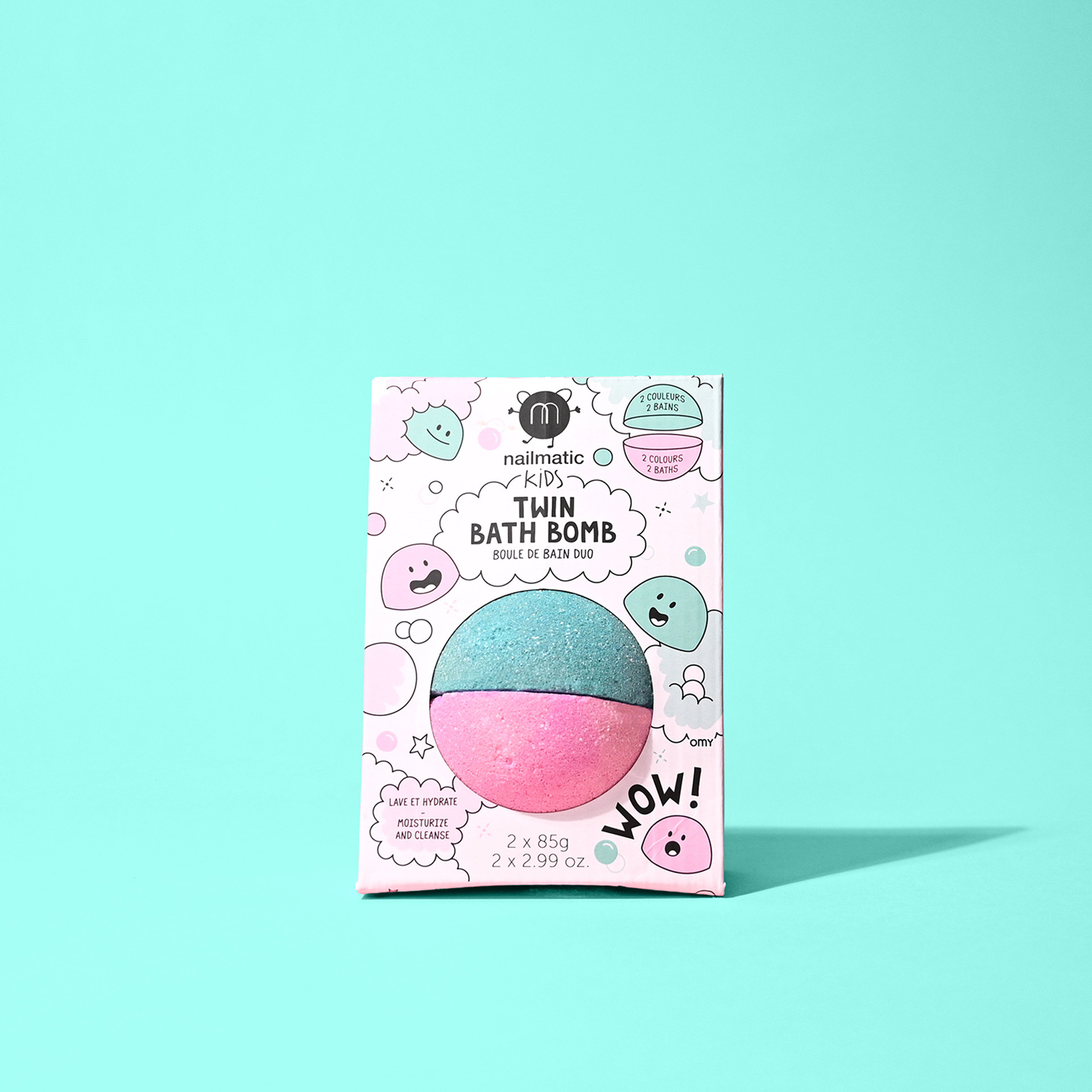 Duo de boules de bain rose et vert lagon pour enfants