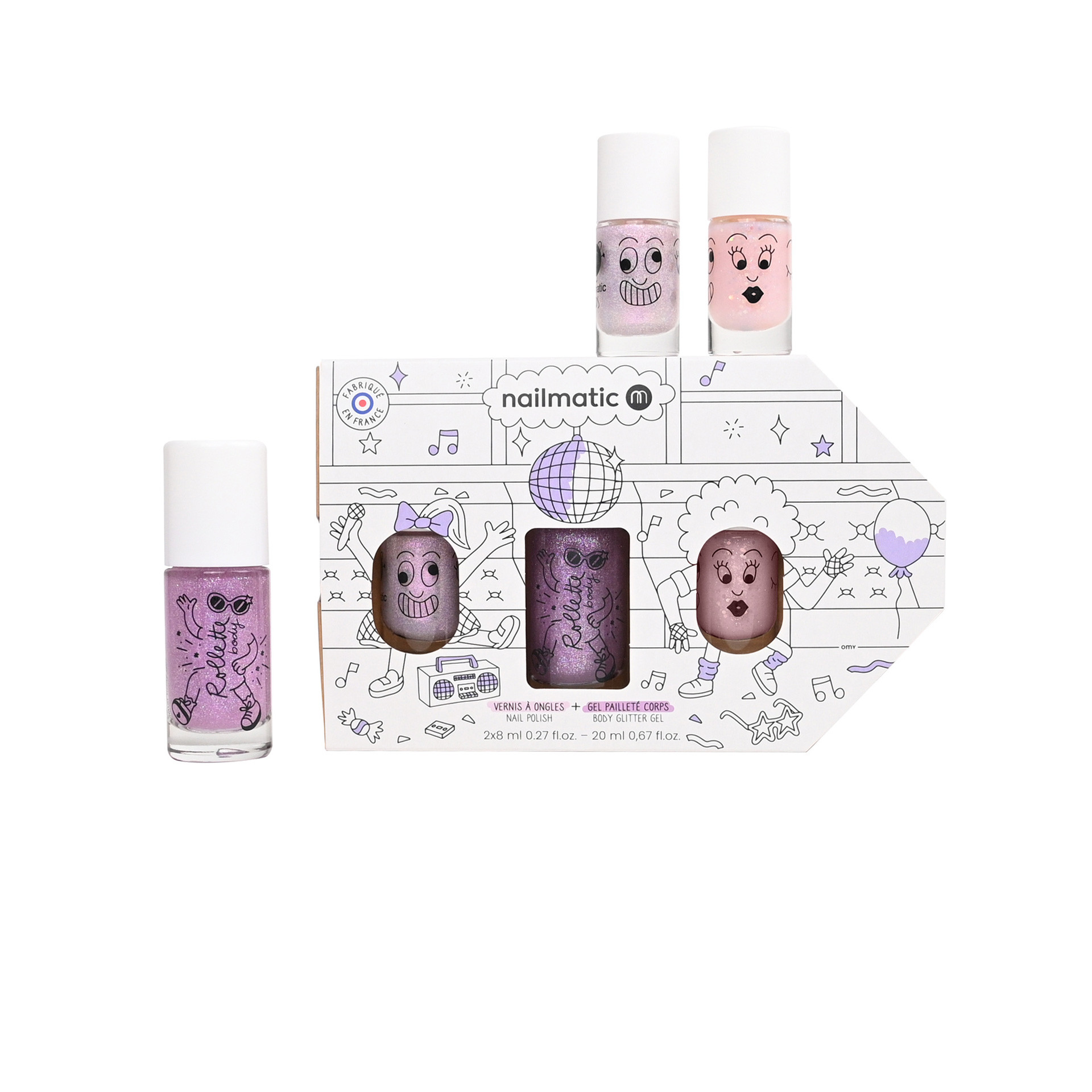 Coffret maquillage enfant avec gel pailleté corps et vernis enfant Bus Party