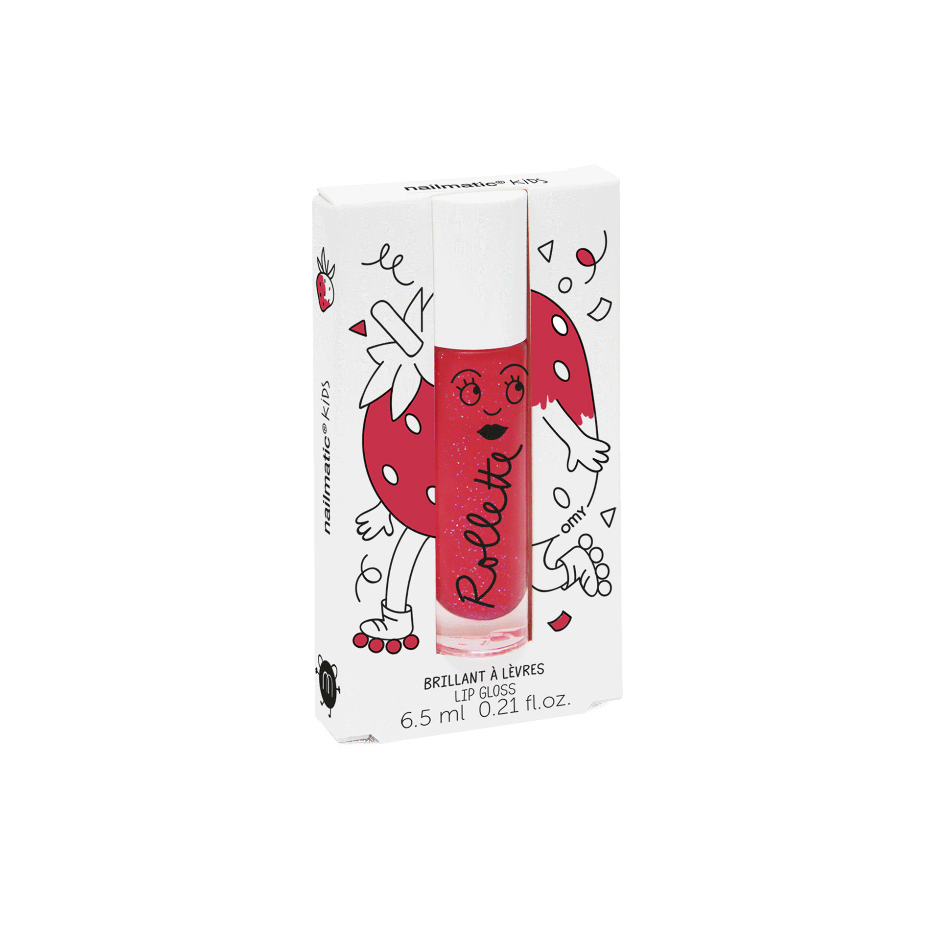 Brillant à lèvres pailleté pour enfants à la cerise avec packaging