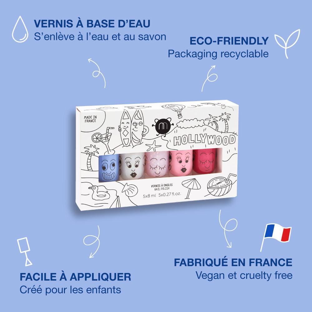 hollywood 5 vernis coffret vernis à ongles gaston super polly bella kitty maquillage enfant nailmatic kids