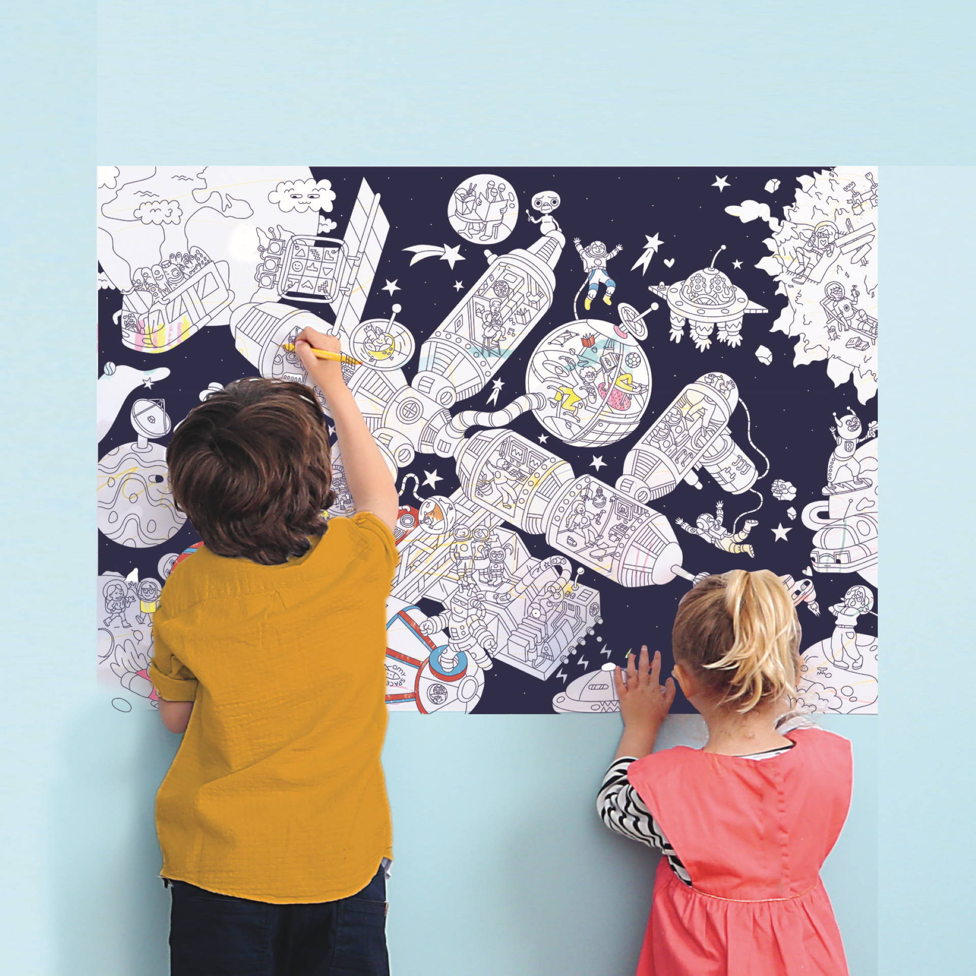 Giant Colouring Poster and stickers - Space Station - OMY