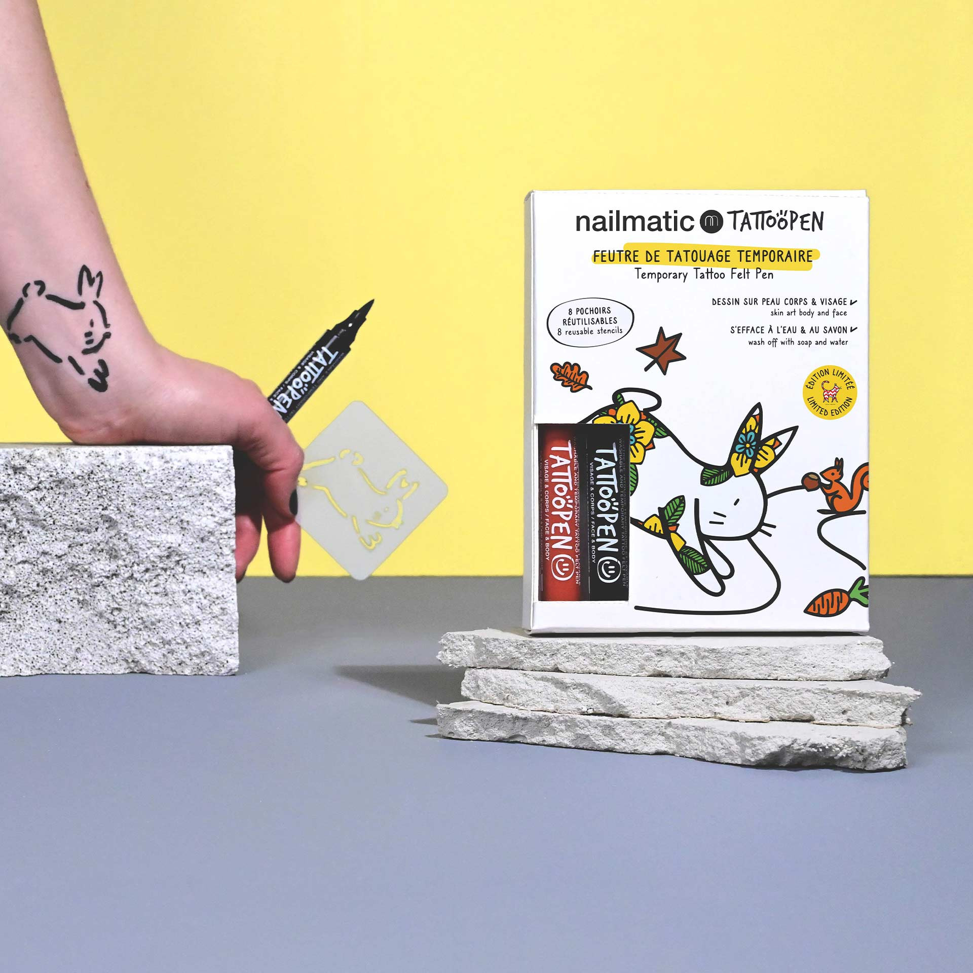 tattoopen duo set and stencils the rabbit by ami imaginaire packaging