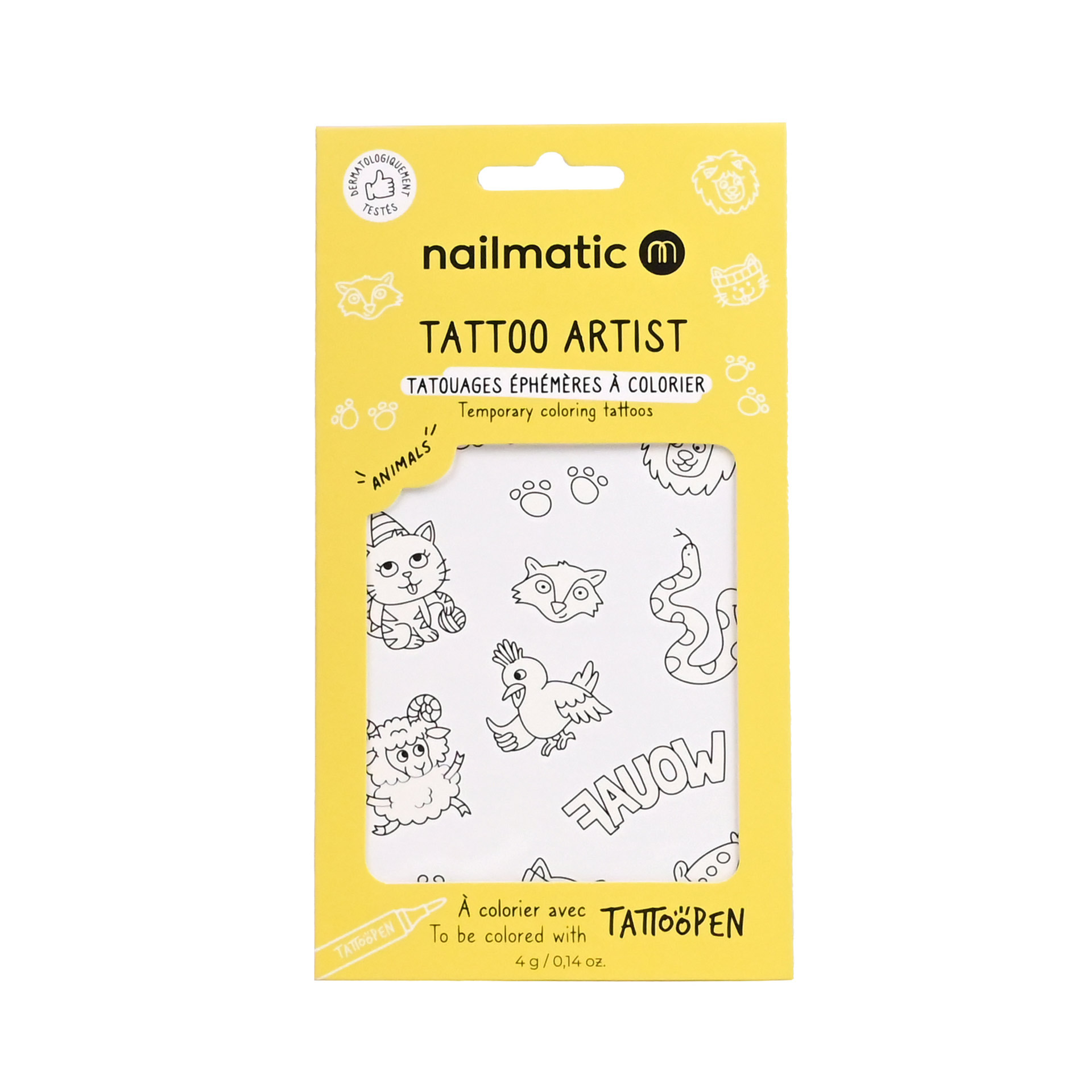 planche de tatouages Animals packaging recto blanc